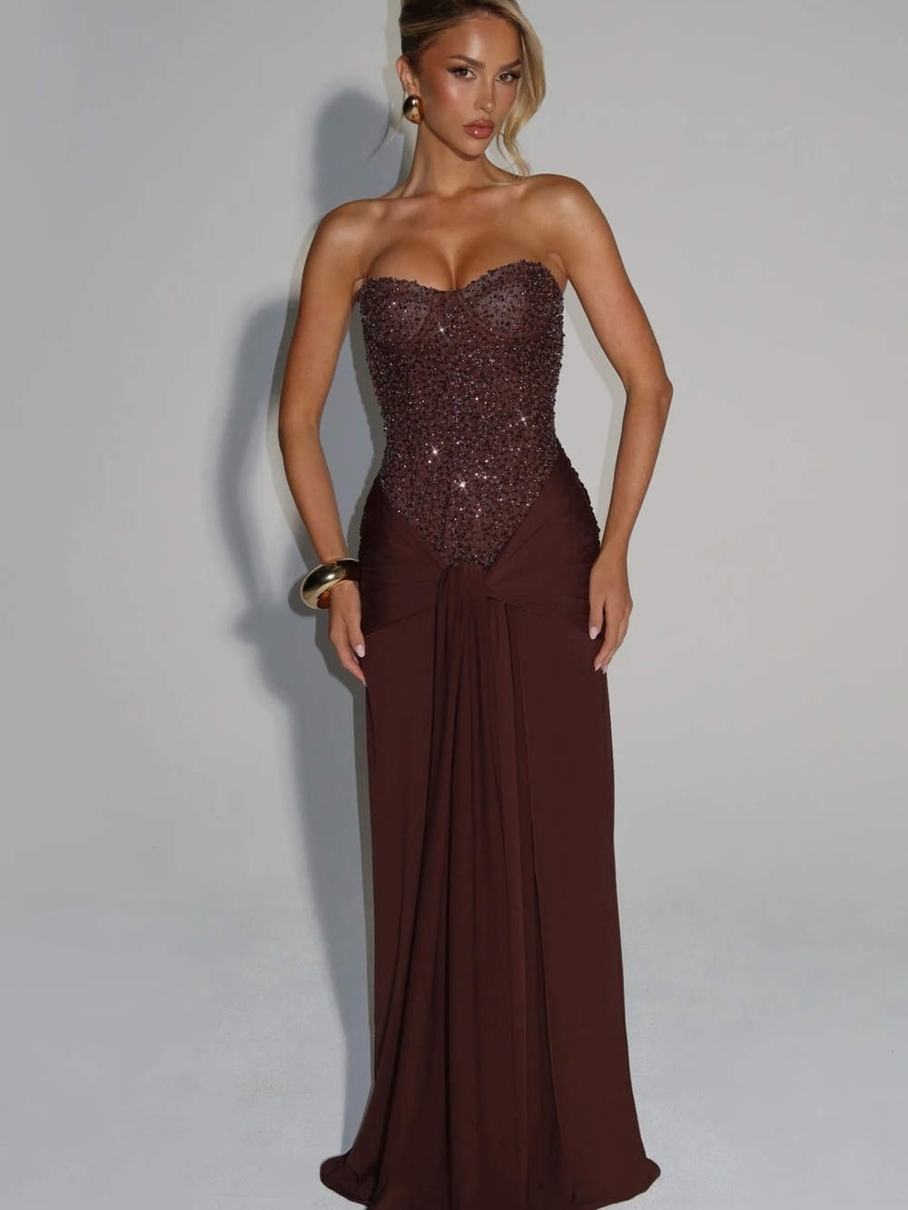 BABYBOO Carina Maxi Dress - Plum Brown (Prom/Graduation/ Birthday/Party Dress)